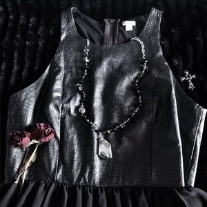 🎉HP🎉 Guess Kendra Black Faux Leather and Chiffon Dress